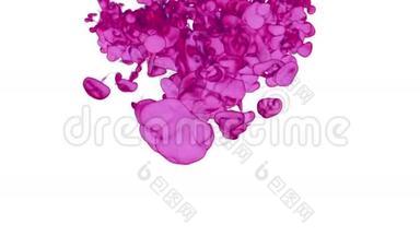 紫色墨水在水中缓慢移动与阿尔法面具。 用于过渡、背景、叠加的油墨或烟雾流动